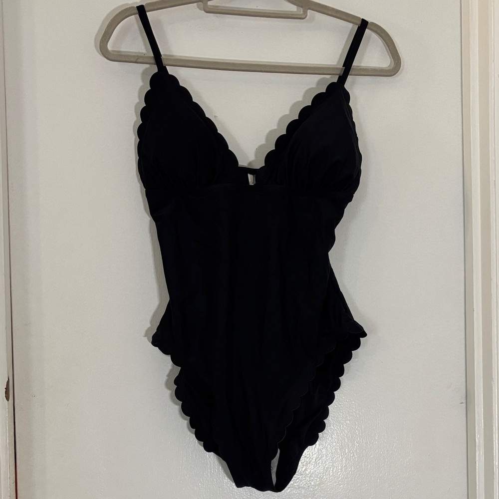 J. Crew Black Scalloped One-Piece Swimsuit